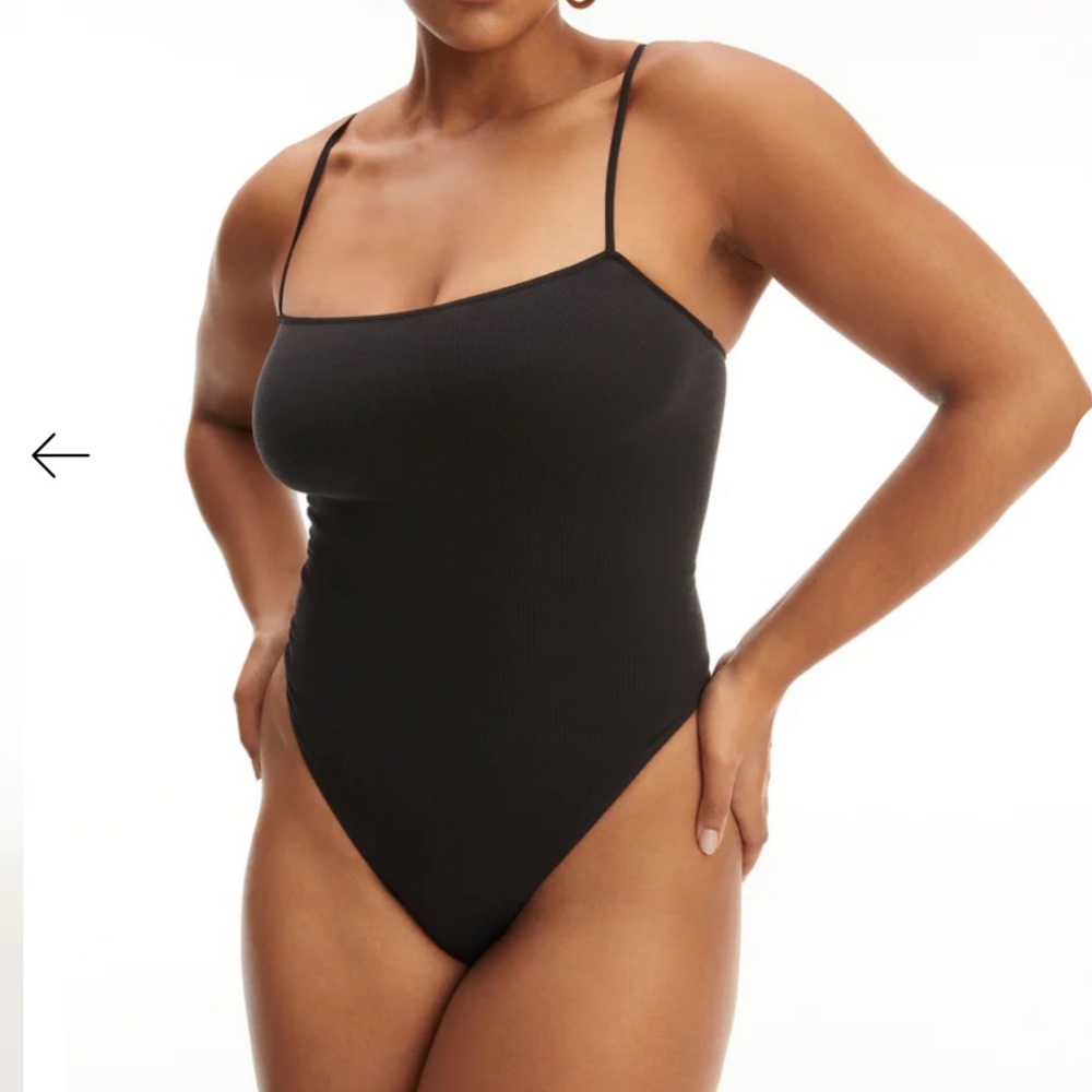 Good American Black Seamless Skinny Strap Bodysuit Size S/M